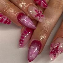 24Pcs French Almond Press on Nail with 3D Floral Designs Acrylic Artificial Nail For Everyday Wear And Parties 1