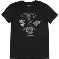 Game of Thrones Shirt Men's Four Houses Crossed Swords Graphic T-Shirt (Large) Black S juoda