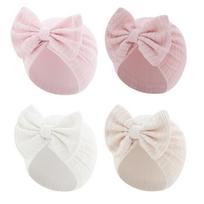 4Pcs Cotton Bonnet Hat Newborns Bowknot Turban Hat Soft Breathable Baby Fetal Hat Brimless Hospital Cap Windproof
