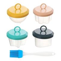 4 vnt. Kiaušinių virimo formelės Kiaušinių poširavimo puodeliai Maistinio plastiko su šepetėliu Prabangus kiaušinių virimo indas 4pcs