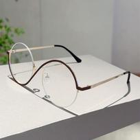 Fashion Semi-No-rim Round Frame Women's Ins Design Pink Eyewear Blue Light Blocking Classic Metal Decor Eyewear