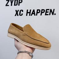 One-pedal men's shoes flat loafers casual foot cover lazy summer retro solid color leather shoes 8253-W 38 chaki