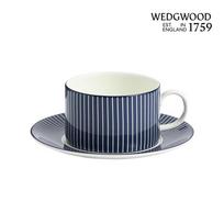 Wedgwood Mėlyna Geometrinė Dryžuota Kaulinio Porceliano Puodelis ir Lėkštutė