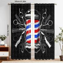 Barbers Style Scissors Combs Striped Rods American Flag Pattern Printed Curtains Home Decorations Room Curtain Made Of Polyester Washable W100*H70(CM)-Hooks&2PCS