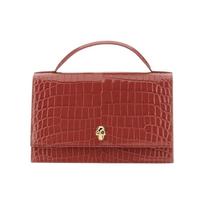 Alexander Mcqueen Skull Croc-Embossed Top Handle Bag, Deep Red, Gold Skull Hardware, Women's Luxury Handbag for Daily Party 732798-1HB0G-6338 Basic Set (Bag+Dust Bag)