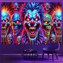 2D Blacklight Evil Clown Backdrop with Glowing Skulls Halloween Party Decor 47.2x31.5inch/120*80cm