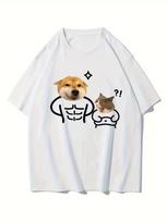 Fun Dog Print Tshirt Short Sleeved Couple Outfit Summer Ins Trend Versatile Top for Unisex and Women Fashion Streetwear S