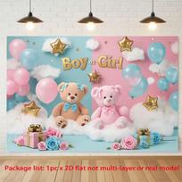 2D Baby Shower Gender Reveal Backdrop Boy or Girl Pink Blue Bear Photo Backgroun 47.2x31.5inch/120*80cm