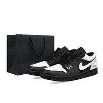 Jordan Air Jordan 1 Cushioning, Wear Resistant Low top Vintage Basketball Shoes Men's Black White 553558-093(Team695-) 43