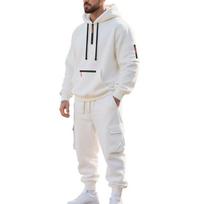 Mens Warm Thick Multiple Pockets Hooded Sweatshirt And Cuffed Sweatpants Two Piece Sports Set XXXL tamsiai mėlyna spalva