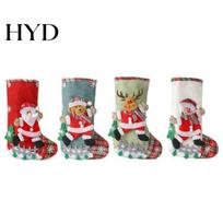 Party Decoration Stockings 4 Pcs Burlap Christmas 3D Santa Snowman Elk Treat Comfortable Holiday Bags Xmas Fireplace Hanging for Tree Decor Sets