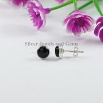 Round Black Onyx Stud Earrings, 925 Sterling Silver Studs, Tiny Onyx Studs, Anniversary Gift, December Birthstone, Handmade Studs