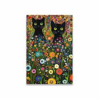 Vintage Poster Gustav Klimt Black Cat In A Garden Wall Art Print Poster Flower Colorful Canvas Painting Bedroom Wall Art Decor 21X30CMNo Framed black