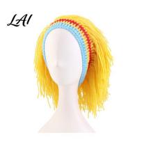 Unique Style Wig Cap Hat High Elasticity Knitted Wool Hand-Crocheted Funny Dreadlocks Elastic Design Woolen for Party Halloween Daily Wear geltona