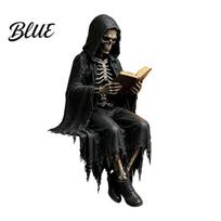 Study Room Ornament Sitting Skeleton Bookend Ornament Matte Black Dark Hooded Figure Gothic Desktop for Bookshelf Room Industrial Style Home S C black