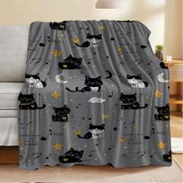 Manta con diseño de gato bonito, sof gris, suave, acogedor, ligero, clido, decoracin del hogar con corazones amarillos Size: 75*100cm, Weight: 230 GSM