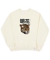 Graver [Unisex] Flower Real Leopard Center Sweatshirt_Cream Cream_Black Logo/S