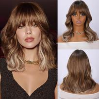 Fashion New 14-inch Brown Gold High-gloss Wig Hair Tail Micro-volume Natural Bangs High-temperature Heat-resistant Fiber Sm513 (as the picture,14 in)
