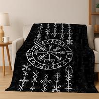 Viking Crow Raven Norse Mythology Skull Rune Flannel Blanket Soft Warm Blanket for Bedroom Room Office Travel Camping Picnic Size: 75*100cm, Weight: 230 GSM