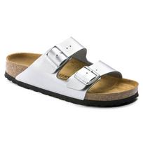 Klapki damskie Birkenstock Arizona Birko-Flor srebrne regular szerokie (1012282) 39.0