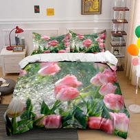 Pink tulips with greenery. Bedding sets Duvet cover sets Duvet covers Pillowcases(1*Duvet Cover 2*Pillowcases without duvet insert) 135x200cm