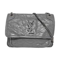 [Pre-Owned] YSL Niki Baby Series Logo Vintage Pleated Leather Crossbody Bag - Good #120APHW ONE SIZE