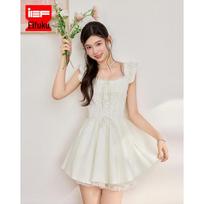 IEF Sweet French Style Sleeveless Dress L abrikosas