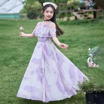 Sweet Princess Solid Chiffon Long Sling Dress For Big Girls 120cm violetinė