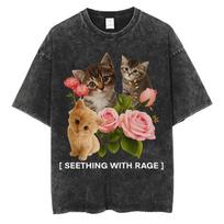 Washed Funny Seething WIth Rage Cat Meme T-Shirt Cats Lovers Gifts Men Women Fashion Aesthetic Short Sleeve Cotton Loose T Shirt S įvairiaspalvis