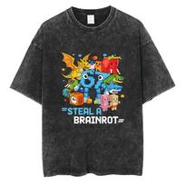 Funny Six Seven Italian Brainrot 67 Number Graphic Vintage Washed T-shirt Bruh Steal A Bratnrot T Shirts Men Women Fashion Tees S įvairiaspalvis