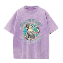 Vintage Purple Futurama Bender T Shirt Cartoon Acid Wash Oversized Tee S įvairiaspalvis