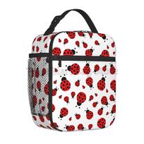 Cute Cartoon Ladybug Thermal Lunch Bag for Women Girls Reusable Portable Waterproof Insulated Lunch Box for Work Travel Picnic One Size