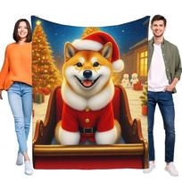 Cute Shiba Inu Dog Santa Blanket Cozy Soft Throw for Home Holiday Decor Perfect Gift for Pet Lovers and Christmas Celebration Size: 75*100cm, Weight: 230 GSM