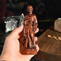 Rankomis drožinėta Šv. Juozapo medinė statulėlė, pilno apvalumo skulptūrėlė su lelija, kaimiška katalikiška stalo puošmena (as the picture,4 Inches(10.16cm)) brown
