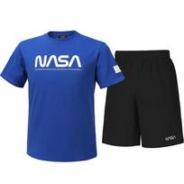 Nasa Unisex Cotton Blend Training T-Shirt + Woven Knee-Length Shorts Set [Blue + Black] 100