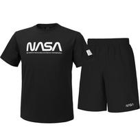 Nasa Unisex Cotton Blend Training T-Shirt + Woven Knee-Length Shorts Set [Black] 100