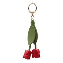 Sweet Tulip Bag Pendant PU Leather Floral Lanyard Casual Car Key Chains  Gift Red Style 1
