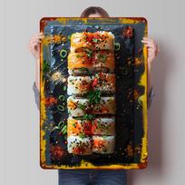 Sushi Rolls On Slate Plate Poster Customized Wall Art Vintage Metal Signs Retro Tin Plaque for Man Cave Room Decoration Gaming 20X30CM