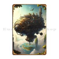Floating Steampunk City Metal Signs Pub Kitchen Wall Decor Designs Club Tin Sign Poster 20X30CM