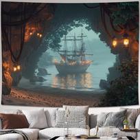 Mysterious pirate cave background hanging cloth perfect for living room, bedroom, office and party decoration tapestries 100X70CM