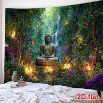Zen Forest Buddha Statue Tapestry Waterfall Garden Wall Decoration Living Room Bedroom Yoga Room Tapestry Home Decoration 100X70CM