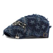 Spring Summer Beret Star Peaked Cap tamsiai mėlyna spalva