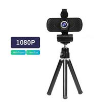 1080P HD plačiakampė internetinė vaizdo kamera vaizdo konferencijų kamera USB Plug & Play su objektyvo dangteliu ir trikoju juoda