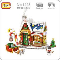 LOZ 1223 Linksmų Kalėdų namo eglutė Kalėdų Senelis Sniego senelis rogės 3D modelis Mini kaladėlės plytos statybinis žaislas vaikams Dovanų be dėžutės