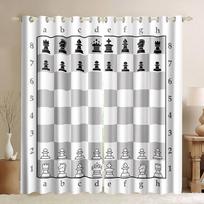 Chess Board Window Curtain Drapes Black White Living Room Curtain Games Squares Print Curtain for Bedroom 2 Pieces W50H60(CM)x2PCS&Hook