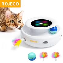 ROJECO 2 in 1 Smart Cat Toys Automatic Feather Fun Ball Toy Set For Cat Dog 5 Modes Electronic Interactive Pet Toy Accessories balta