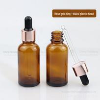 Rudo stiklo butelių rinkinys: 10 ml eterinis aliejus, 30 ml lašintuvas, 15 ml kosmetinis buteliukas 5ml rožinio aukso spalvos