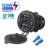 12V/24V USB Type-C Multiple Car Charger Socket PD3.0 & QC3.0 Ports Waterproof with Touch Switch Fast Charging Car Moto Adapter juoda