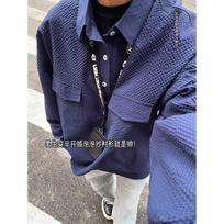 Letter Long Sleeve Shirt Japanese Style Hong Kong Style Ins Loose Shirt Men's Summer Trendy Versatile Casual Jacket M tamsiai mėlyna spalva