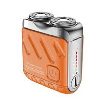 Dvigalvis mini elektrinis skustuvas, įkraunamas per USB, vandeniui atsparus, nešiojamas, kelioninis, skirtas šlapiam ir sausam skutimui, vyrų barzdos kirpiklis, plaukų šalinimo įrankis oranžinė